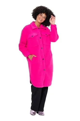 Angel of Style Damen Plus Size Hemdjacke, A-Linie, Teddyplüsch - Funktionsjacke in A-Linie aus kuscheligem Teddyplüsch mit stylischem Schachbrett-Muster, ideal für warme und trendige Looks.