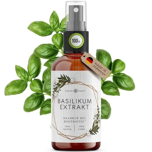 Basilikum-Extrakt-Haarkur von Nordic Pure | Zur Pflege von dünnem, trockenem & brüchigem Haar | Kann Haarausfall vorbeugen | 100ml