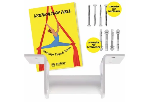 Diabolo Freizeitsport Nestschaukel Deckenhalterung (weiß) - Sichere Befestigung für Vertikaltücher an niedrigen Decken, inklusive Montagezubehör und Anleitung für Vertikaltuchakrobatik.