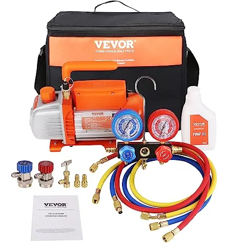 VEVOR Vakuumpumpe 100L/min - Leistungsstarke 1-stufige Unterdruckpumpe für Klimaanlagen, inkl. Premium-Manometer-Set und tragbarem Design