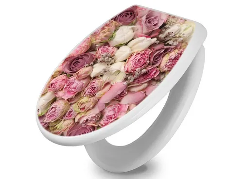 banjado WC-Sitz Motiv Strauss Rosen - Umweltfreundlicher Duroplast - Toilettendeckel mit einzigartigem Design, aus robustem Duroplast und Edelstahl-Scharniere, ideal für einen farbenfrohen Start in den Tag.