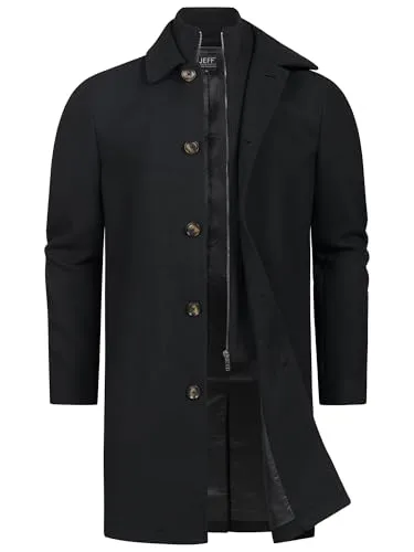JEFF Herren JFTyler Klassischer Mantel mit Strickeinsatz | Elegante Winterjacke für Männer Black, XL - Klassischer Herrenmantel mit durchdachter Materialmischung für leichten Tragekomfort und Wärme. Der hohe Kragen mit Strickeinsatz schützt vor Kälte und verleiht einen modernen Look. Ideal für stilbewusste Männer.
