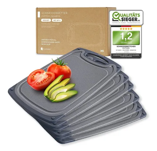 Exitoso Schneidebrett 6er-Set - Spülmaschinenfest mit Saftrille - Schneidebretter aus rutschfestem Kunststoff, ideal für Brot, Obst und Steak. Hygienisch und praktisch für jede Küche.