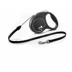 FLEXI Black Design schwarze Leine M - 5m bis 20kg - Seil