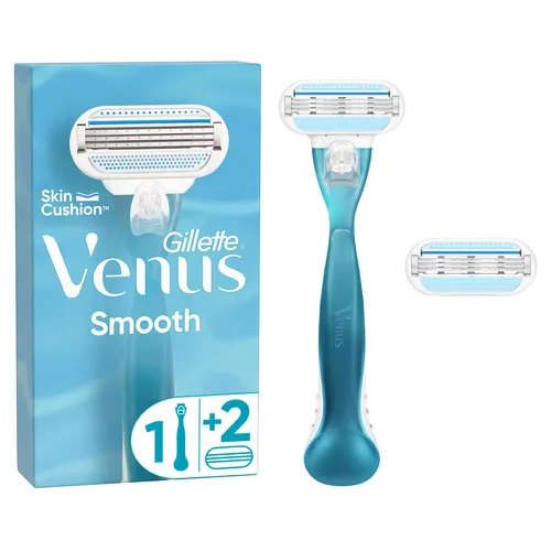 Gillette Venus Smooth Rasierapparat mit 2 Klingen - Der Venus Smooth Rasierer für Frauen bietet eine präzise Rasur dank 3 Klingen, die sich der Körperkontur anpassen. Ideal für eine sanfte und gründliche Rasur im Alltag.