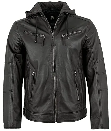 Otto Kern Lederjacke Lando - Herren Lederjacke mit abnehmbarer Kapuze - Funktionsjacke aus hochwertigem Lammnappa in Schwarz, ideal für einen stylishen Bikerlook und bequem im Alltag dank abnehmbarer Kapuze.