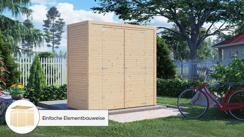 KONIFERA Gartenhaus Beno 1 Fineline Flachdach - Gartenhaus aus robustem Holz, mit Doppelflügeltür und 5 Jahren Herstellergarantie – ideal für Gartenutensilien oder als gemütlicher Rückzugsort.