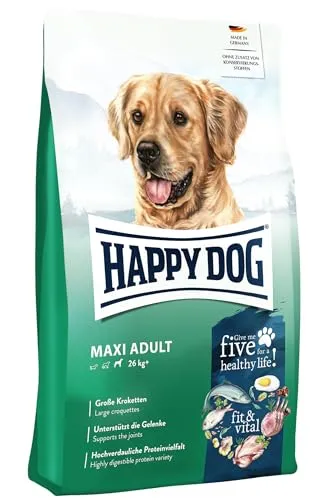 Happy Dog Fit & Vital Maxi Adult 14kg - Hundefutter für große Hunde ab 26 kg, angereichert mit Neuseeland-Muschel für gesunde Haut und glänzendes Fell, ideal für normalaktive Hunde.