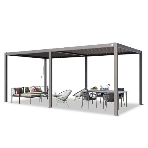 PRIMEYARD Pergola 3x6 m mit Lamellendach - Pavillon für ganzjährigen Einsatz mit verstellbarem Lamellendach aus robustem Stahl und integriertem Wasserablaufsystem für optimalen Schutz und Komfort.