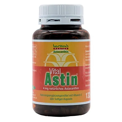VitalAstin Astaxanthin 300 Kapseln - Natürliches Astaxanthin aus Algen, schonende CO2-Extraktion für optimale Haltbarkeit mit Olivenöl und Vitamin E