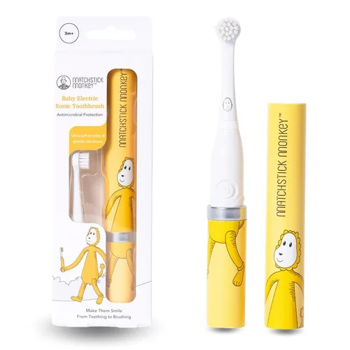 Matchstick Monkey Baby Elektrische Schallzahnbürste - Elektrische Zahnbürste für Babys und Kleinkinder mit ultraweichen Borsten und BioCote® antimikrobiellem Schutz für gesunde Zähne und ein strahlendes Lächeln.