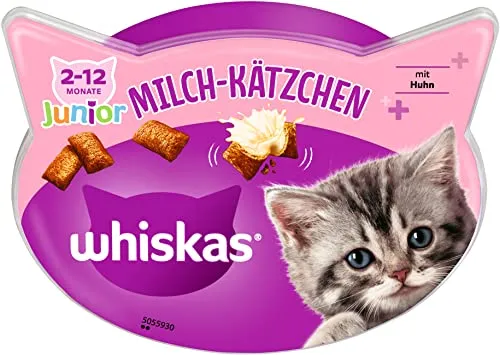 Whiskas Milch-Kätzchen Katzensnacks für 2-12 Monate junge Katzen, 8x55g (Packungen) - Leckerlis für ein gesundes Wachstum - unterschiedliche Produktverpackungen erhältlich