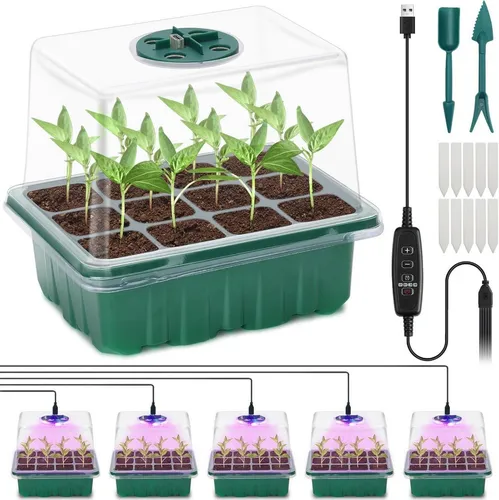 Mini Zimmergewächshaus Anzuchtkasten Set mit Pflanzenlichtern 5er Pack - Praktisches 5er Set für die Anzucht von Pflanzen, inklusive Pflanzenlichtern für optimales Wachstum. Ideal für Hobbygärtner und platzsparend im Innenbereich.