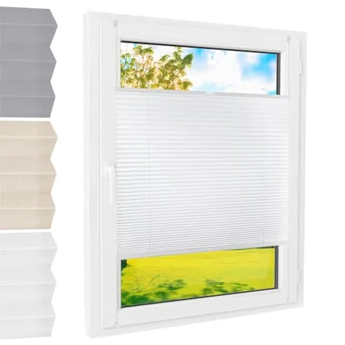Foxx Plissee Klemmfix Weiß 65 cm x 220 cm - Rollos aus 100% Polyester, blickdicht und perfekt für Fenster in Wohnräumen oder Büros, einfache Montage ohne Bohren.