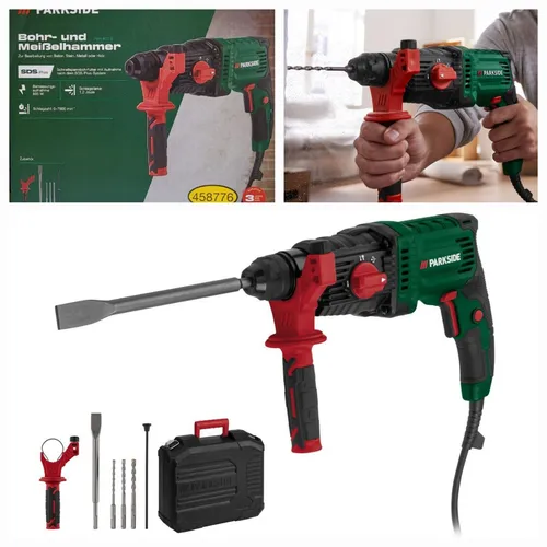 PARKSIDE® Bohr- und Meißelhammer PBH 800 B1, 800 W - Bohrmaschinen für Beton, Stein, Metall und Holz mit 1,2 Joule Schlagkraft. Inklusive Zubehör und 360° drehbarem Zusatzhandgriff für optimale Kontrolle.