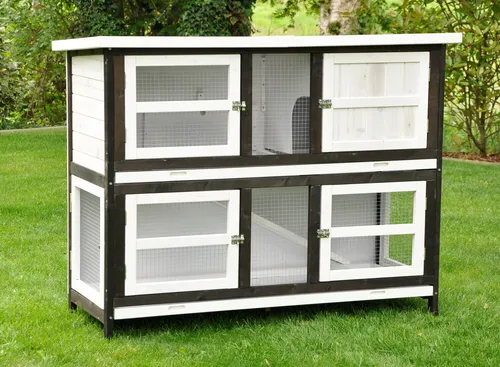 System Hasenstall Frederik 120x50x104 cm - Käfige, Auslauf & Gehege – Wetterfester XXL Hasenstall mit 2 Ebenen und mehreren Boxen für glückliche Kaninchen und andere Kleintiere.