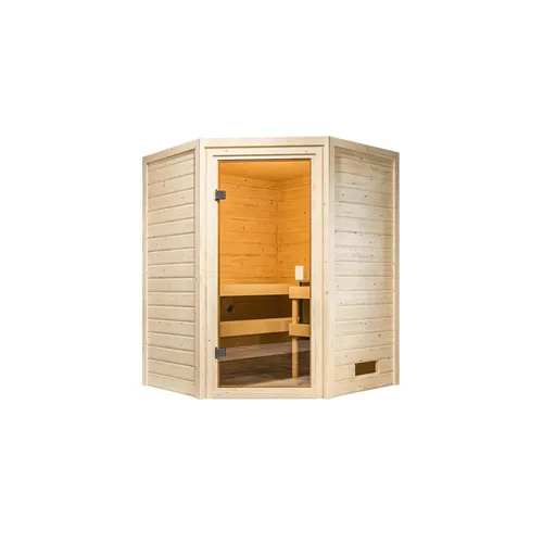 Karibu Innensauna Danika mit Saunaofen 3,6kW - Sauna für kleine Räume, inklusive integrierter Steuerung und 38 mm Wandstärke für optimale Wärmeisolierung und Wohlfühlatmosphäre.
