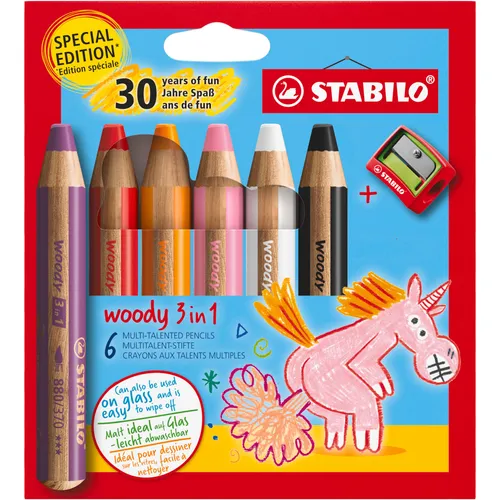 Magni STABILO Buntstifte woody 3in1 Einhorn Design 6 Stück mit Spitzer (Assortiert, 6 x) (8806-4-1)