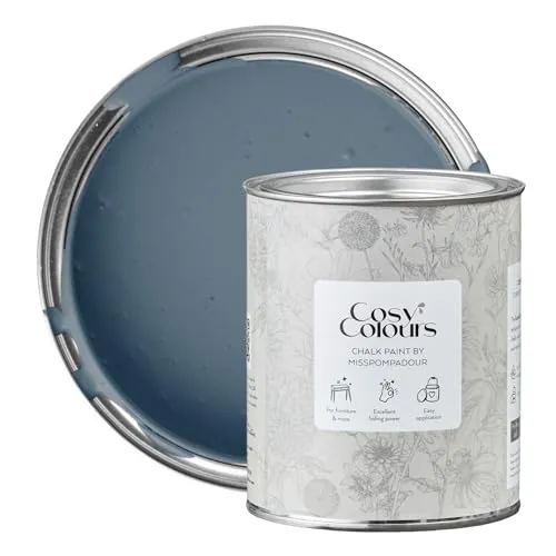 MissPompadour Kreidefarbe für Möbel blau 750ml - Stormy Sky Blue, Hochdeckende Holzfarbe für DIY-Projekte - Möbelfarbe mit hoher Deckkraft und Ergiebigkeit, ideal für kreative Upcycling-Projekte und einfach in der Anwendung – für ein perfektes Finish ohne Schleifen.