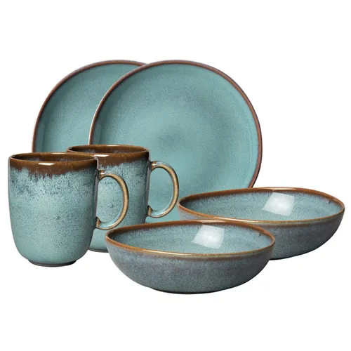 like. by Villeroy & Boch Lave glacé Frühstücksset 6-tlg. - Komplett-Service für stilvolle Frühstücke, aus hochwertigem Steingut in elegantem Türkis, ideal für besondere Anlässe oder den täglichen Genuss.