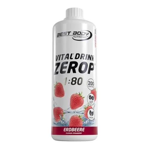 Best Body Nutrition ZEROP Vital Zuckerfreies Getränkekonzentrat Sirup Erdbeere Ohne Aspartam 1 L ergibt 80 L Getränk Fitness Drink mit Vitaminen B1 B6 Niacin Kalorienarm Wassersprudler