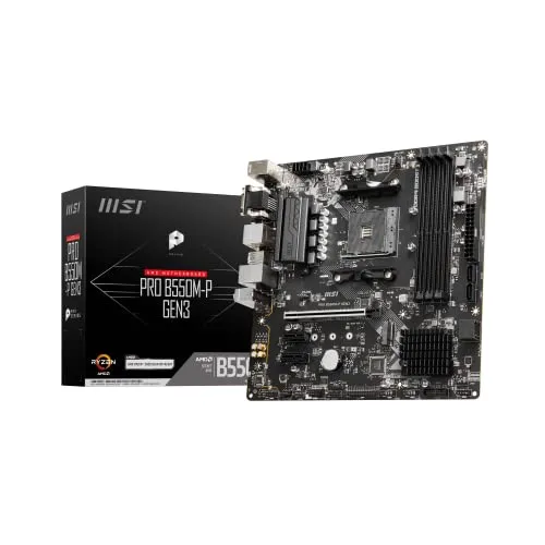 MSI PRO B550M-P GEN3-Motherboard, Micro-ATX, AM4 — AMD Ryzen 5000-fähig — DDR4 Boost 4400+MHz/OC, PCIe 3.0 x16-Steckplatz, 1 x M.2-Gen3-Steckplatz, 1 x M.2-Gen3-Steckplatz, 1G-LAN