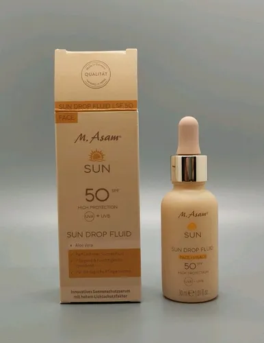 M Asam SUN Drop Fluid LSF 50 – Pflegendes Sonnenschutzserum für das Gesicht - Sonnenschutz mit Lichtschutzfaktor 50, ideal für empfindliche Gesichtshaut, schützt vor UV-Strahlen und pflegt mit Aloe Vera.