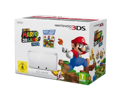 Nintendo 3DS Konsole - Metallic Weiß + Super Mario 3D Land Limited Edition - Konsolen mit der Möglichkeit, sowohl 3DS als auch DS Spiele abzuspielen, ideal für Nostalgiker und neue Spieler. Inklusive Ladestation und 6 AR-Karten!