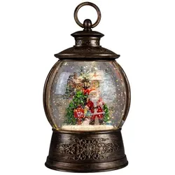 LED Schneelaterne 24cm Weihnachtsmann Schneekugel Musik + schneit Batterie USB