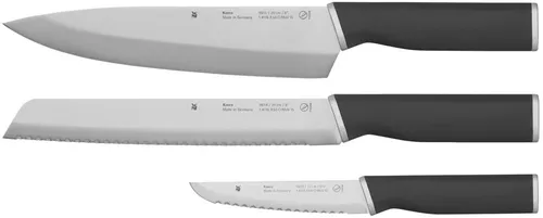 WMF Kineo 3-teiliges Messer-Set - Küchenmesser-Set mit Allzweckmesser, Brotmesser und Kochmesser aus hochwertigem Edelstahl für präzise Zubereitung von Fleisch, Gemüse und mehr.