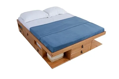 Bett mit Stauraum Bali 160x200 Oak - Massivholz-Bett mit integriertem Bettkasten für optimalen Stauraum, ideal für kleine Schlafzimmer – robust und stilvoll.