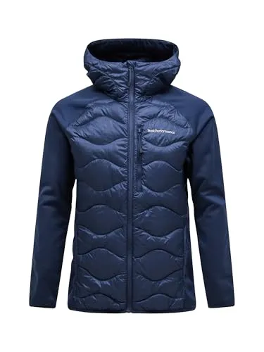 Peak Performance Helium Down Hybrid Hoodie Jacke für Herren, Größe L, blau - Funktionsjacke mit Kapuze und Stretch-Paneelen, leicht und wärmend – perfekt für Outdoor-Aktivitäten und als isolierende Schicht.