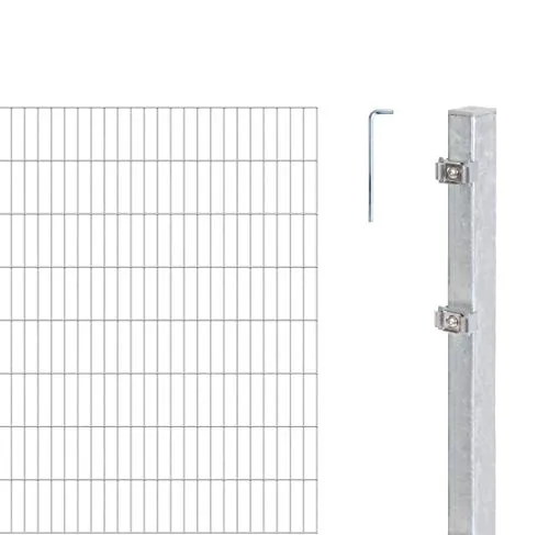 Alberts 654306 Doppelstabmattenzaun 10 tlg. Komplettset - Robuster Doppelstabmatten-Zaun aus feuerverzinktem Stahl - ideal für langlebigen und preisgünstigen Gartenzaun. Inklusive 4 Matten, 5 Pfosten und Innensechskantschlüssel, Höhe 160 cm, Länge 8 m.
