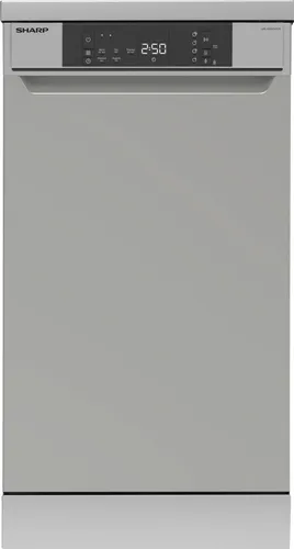 Sharp QW-NS1DF47DS-DE Standgeschirrspüler - Freistehender Geschirrspüler für 10 Maßgedecke mit Aqua-Stopp und 5 Programmen, ideal für effizientes Geschirrspülen in kleinen Küchen.