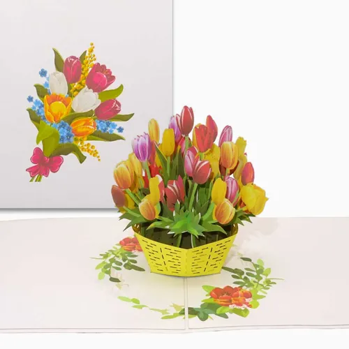 Pop Up Karte "Bunte Tulpen" 3D Geburtstagskarte, Dankeskarte & Glückwunschkarte