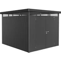 Biohort Metall-Gerätehaus HighLine 7,6 m² - Dunkelgrau-Metallic mit Doppeltür - Robustes Gerätehaus aus langlebigem Stahl mit 7,6 m², ideal für Gartengeräte. Hochwertige Doppeltür und moderne Oberlichter sorgen für einfachen Zugang und Licht.