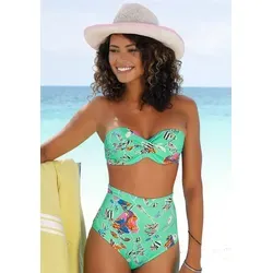 Bügel-Bandeau-Bikini-Top "Jam" - Gr. 36, Cup C, türkis-bunt - Bikini Top von Sunseeker mit Wickeloptik und sommerlichem Alloverprint. Abnehmbarer Neckholder und herausnehmbare Kissen für individuellen Komfort. Ideal für den Strand!