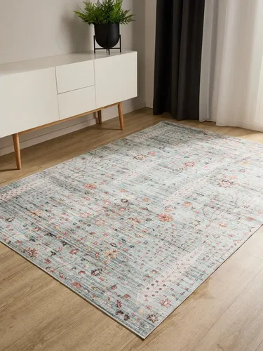 benuta Basic Waschbarer Teppich George - Türkis 60x120 cm - Teppich im Vintage-Style, pflegeleicht und bei 30° waschbar – ideal für Wohnzimmer und Schlafzimmer, mit rutschfester Rückseite für sicheren Halt.