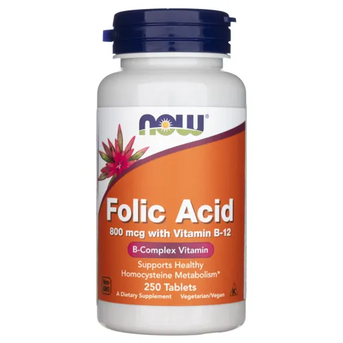 NOW FOODS Folsäure (Folsäure + Vitamin B12) 800 mcg 250 Tabletten