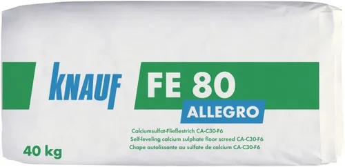 Knauf Fließestrich FE 80 Allegro 40 kg - Estrich für schnelle und gleichmäßige Verlegung, ideal für Renovierungen und Neubauten, mit hervorragender Fließfähigkeit und Belastbarkeit.