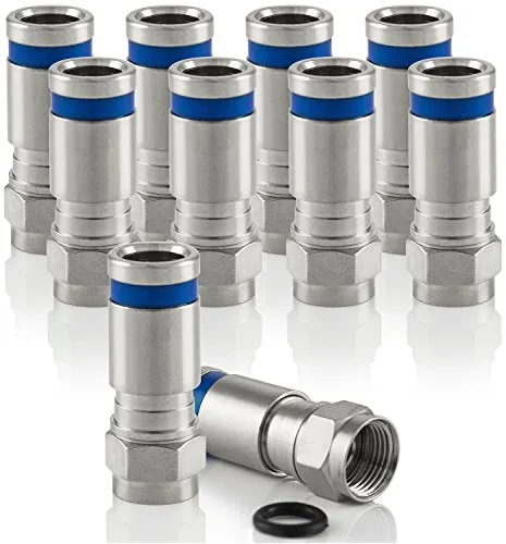POPPSTAR 10x SAT F-Quick Mount Stecker, F-Kompressionsstecker für Koaxial-Kabel, Antennenkabel, Satellitenkabel bis 7,5mm,Witterungsbeständig, Silber