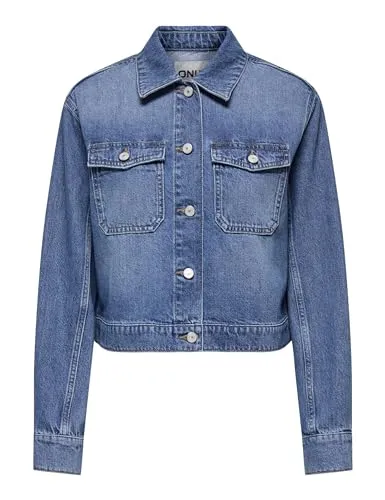 ONLY Jeansjacke in Blau - M - Funktionsjacke aus Bio-Baumwolle, mit klassischem Kent-Kragen und praktischen Brusttaschen für einen lässigen Look.