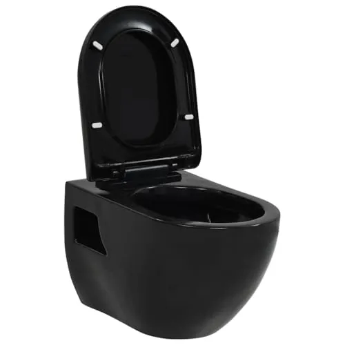 vidaXL Wand WC Keramik Schwarz mit Softclose Sitz - Elegante wandmontierte Toilette mit zeitlosem Design und Soft-Close-System für sanftes Schließen. Ideal für moderne Badezimmer, pflegeleicht und einfach zu montieren.