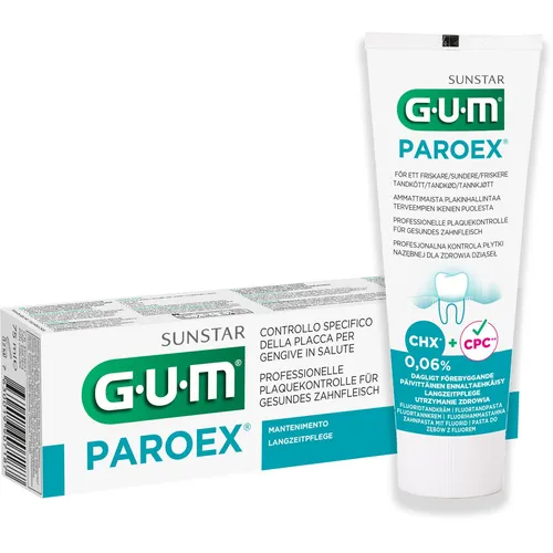 GUM Paroex 0,06% CHX Zahnpasta 75 ml - Zahnpasta mit 0,06% Chlorhexidin für effektive Plaque-Reduktion, ideal zur Unterstützung der Mundhygiene bei Zahnfleischproblemen.
