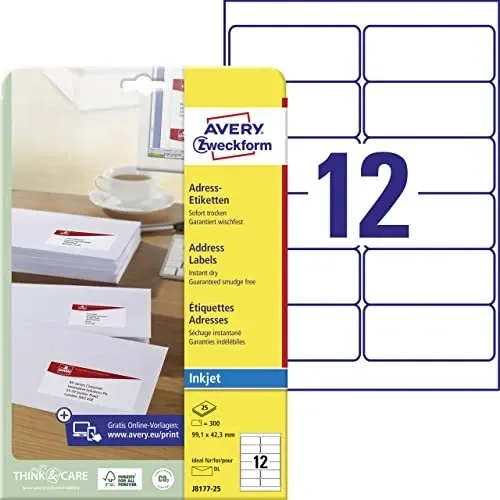 AVERY Zweckform 300 Adressetiketten J8177-25 weiß 99,1 x 42,3 mm