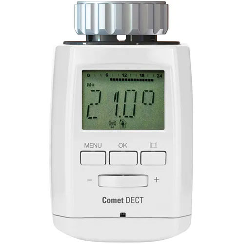 EUROtronic Heizkörperthermostat 700018-1 COMET DECT - Elektronisches Funk-Heizkörperthermostat in Weiß, ideal für einfache Installation ohne Adapter bei vielen Ventilen