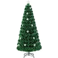 COSTWAY 180 cm LED Künstlicher Weihnachtsbaum mit Farbwechsler - Künstlicher Weihnachtsbaum aus 220 PVC Nadeln, beleuchtet mit 28 energieeffizienten LED-Leuchten und Glasfaser-Technik für festliche Farben, ideal für Zuhause, Büro und Geschäfte.