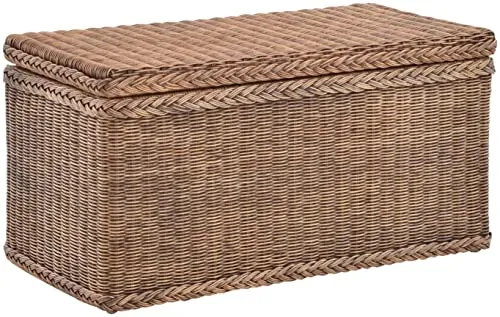 Korb-Outlet Truhe aus Rattan (Vintage Braun, Klein) - Rechteckige Wäschetruhe aus echtem Rattan, ideal für Flur und Schlafzimmer. Mit herausnehmbarem Stoffinlett und stabilem Holzrahmen für Langlebigkeit.