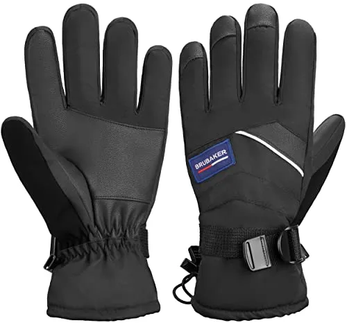 BRUBAKER Winterhandschuhe Wasserdicht und Winddicht - Herren und Damen Handschuhe für kalte Tage - Extra Warme Thermo Skihandschuhe für Ski Snowboard Winter und Schnee - Schwarz Größe M/L