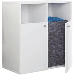 Mid.you Wäscheschrank Klidas, Weiß, 80x74x39 cm - Kommode für die Waschküche, aus pflegeleichtem Kunststoff mit praktischen Drehtüren, ideal zur Aufbewahrung von Wäsche und Reinigungsutensilien.